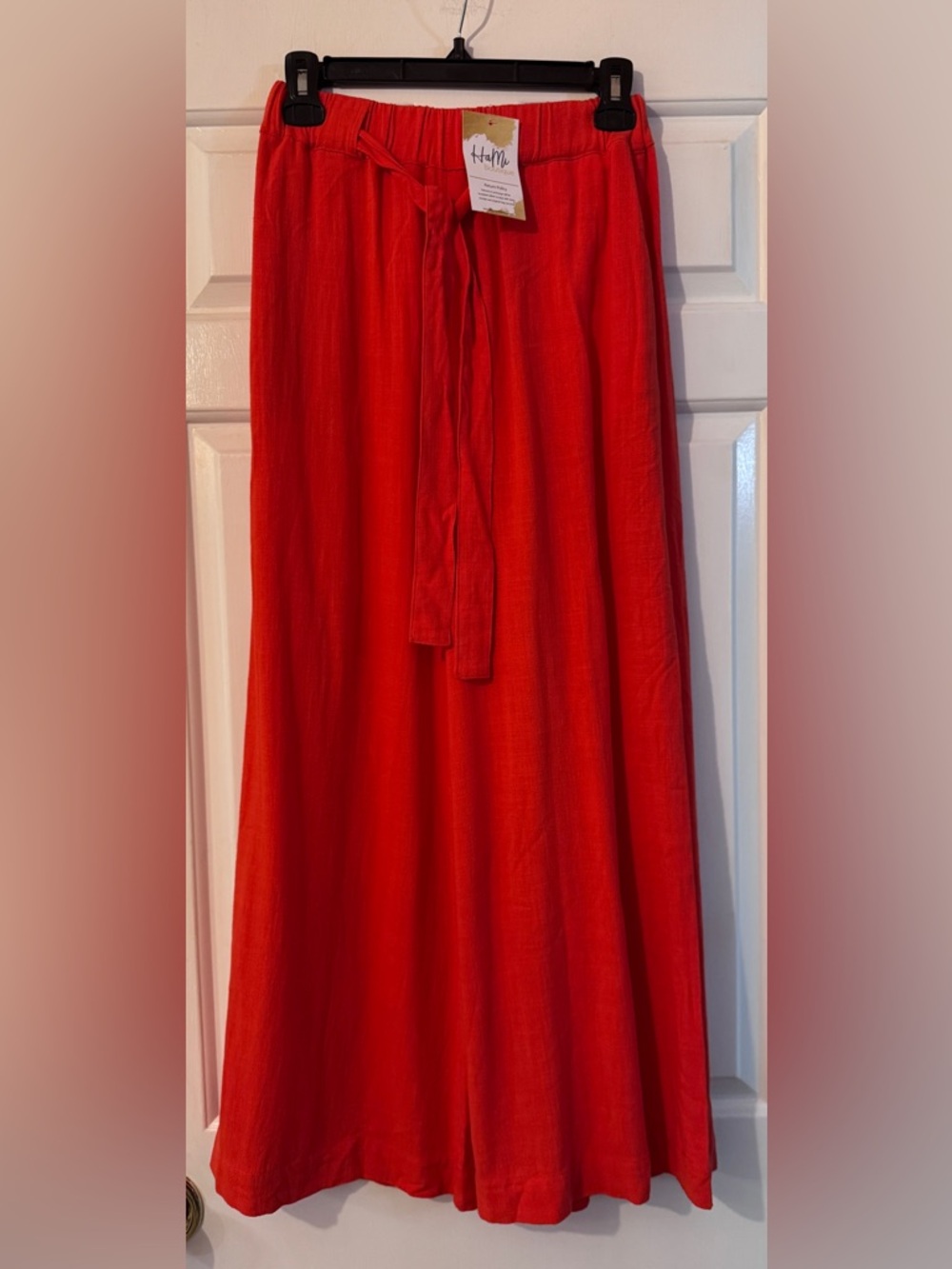 NWT Molly Bracken Red Palazzo Pants Drawstring Waist Viscose / Linen Blend